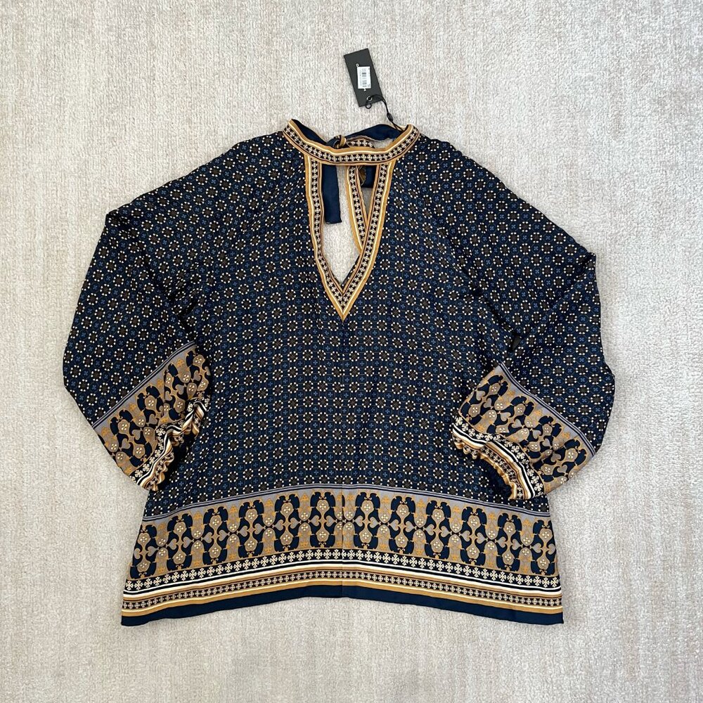 NWT Max Studio Roxanne Boho Peasant Tunic Blouse Top M